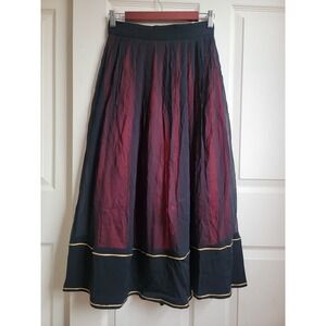 Vintage John Murrough‎ Black Red Sheer Pleated Midi Skirt Gold Trim Size 25
